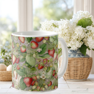 field of ripe, red strawberries coffee mug