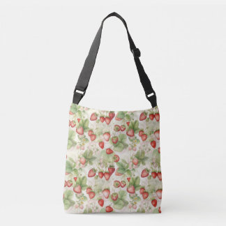 field of ripe, red strawberries crossbody bag