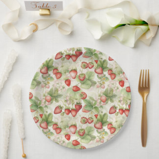 field of ripe, red strawberries paper plate