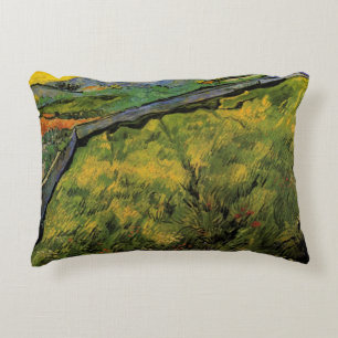 Field of Spring Wheat, Sunrise by Vincent van Gogh Accent Pillow