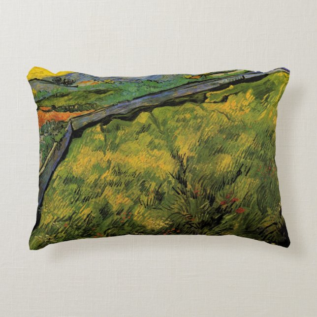 Field of Spring Wheat, Sunrise by Vincent van Gogh Accent Pillow (Front)