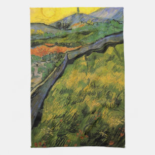 Field of Spring Wheat, Sunrise by Vincent van Gogh Kitchen Towel