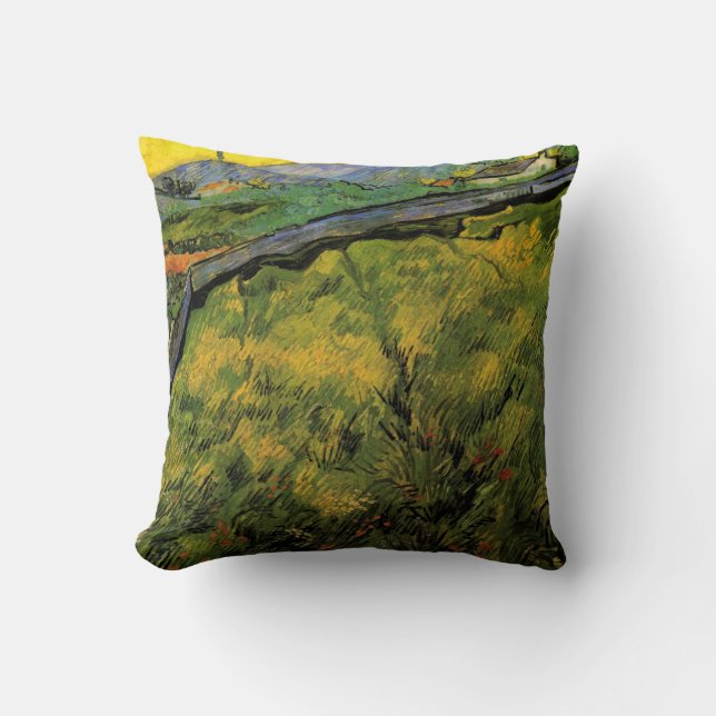 Field of Spring Wheat, Sunrise by Vincent van Gogh Throw Pillow (Front)