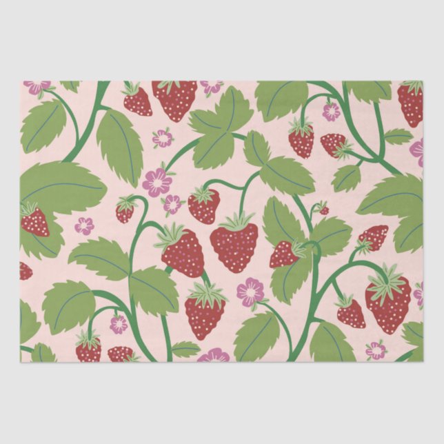 Field of Strawberries on cream background Tissue Paper (Front)