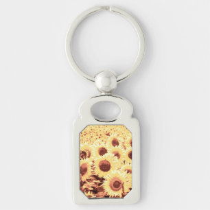 Field of Sunflowers - brown, gold and yellow Keychain