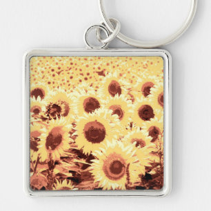 Field of Sunflowers - brown, gold and yellow Keychain