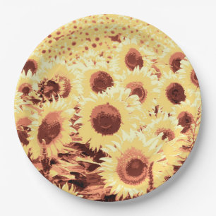 Field of Sunflowers, Brown, Gold and Yellow Paper Plate
