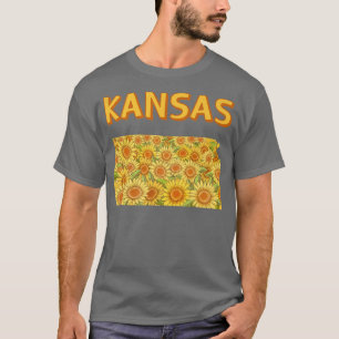 Field of sunflowers inside map of Kansas  T-Shirt