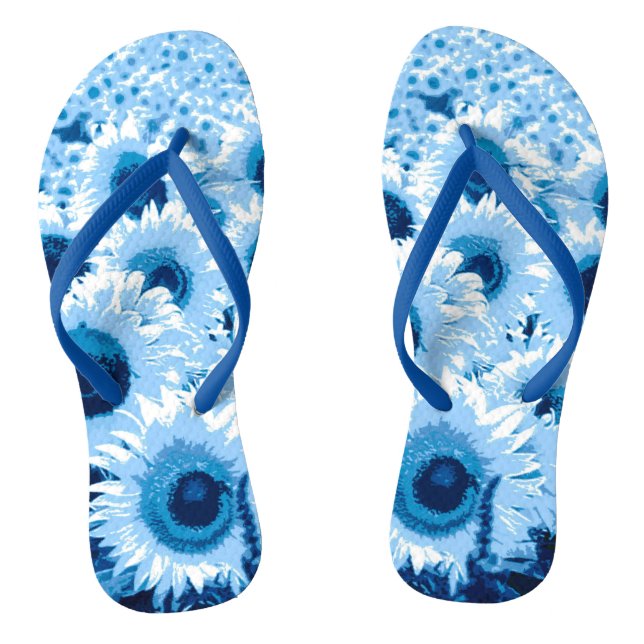 Field of Sunflowers - shades of blue Flip Flops (Footbed)