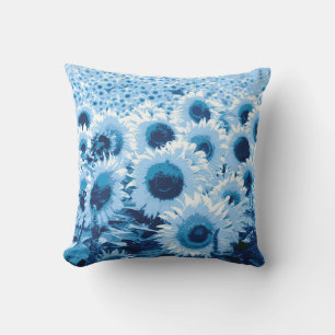 Field of Sunflowers - shades of blue Outdoor Pillow