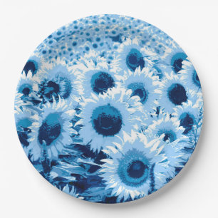 Field of Sunflowers - shades of blue Paper Plate