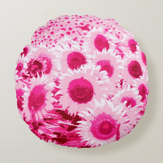 Field of Sunflowers - shades of fuchsia pink Round Pillow (Front)