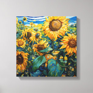 Field Of Sunflowers Van Gogh Style Canvas Print