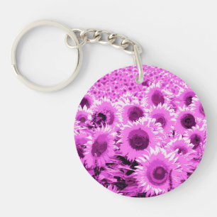 Field of Sunflowers - violet, orchid and purple Keychain