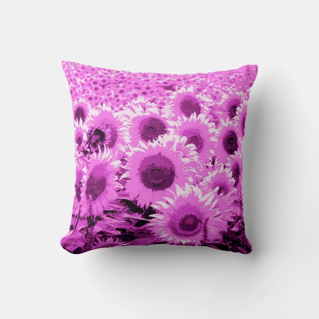 Field of Sunflowers - violet, orchid and purple Throw Pillow (Front)