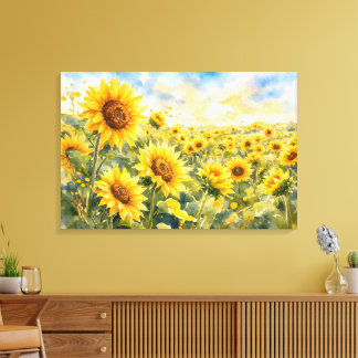Field of Sunflowers – Watercolor Sunflower Canvas Print