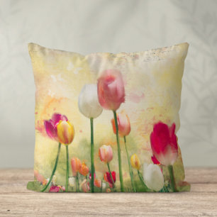 Field of Tulips Watercolour Throw Pillow