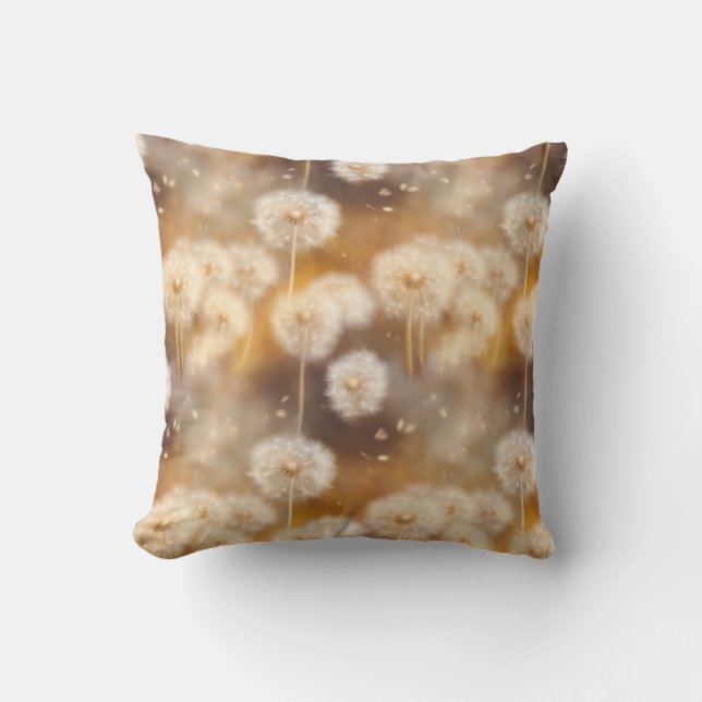 Field of Warm Dandelion Light Throw Pillow (Front)
