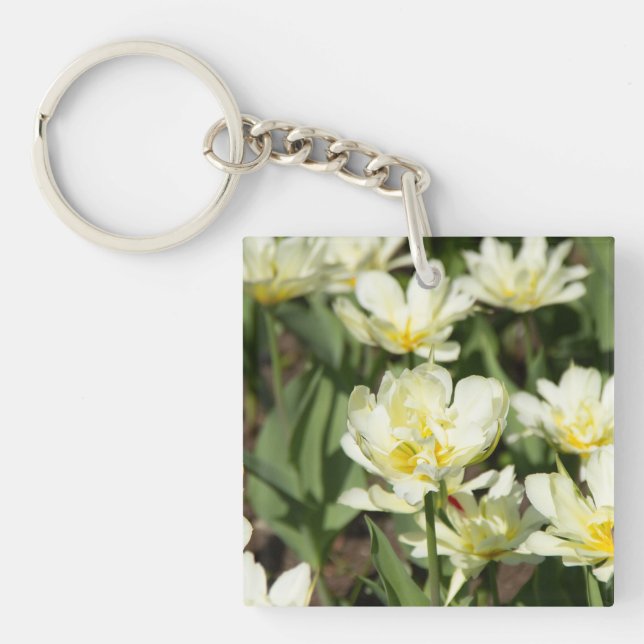 Field of white tulips Photo Keychain (Front)