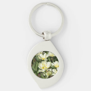 Field of white tulips Photo Keychain