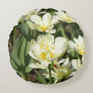 Field of white tulips Photo Round Pillow