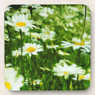 Field of White Wild Daisies Abstract Coaster