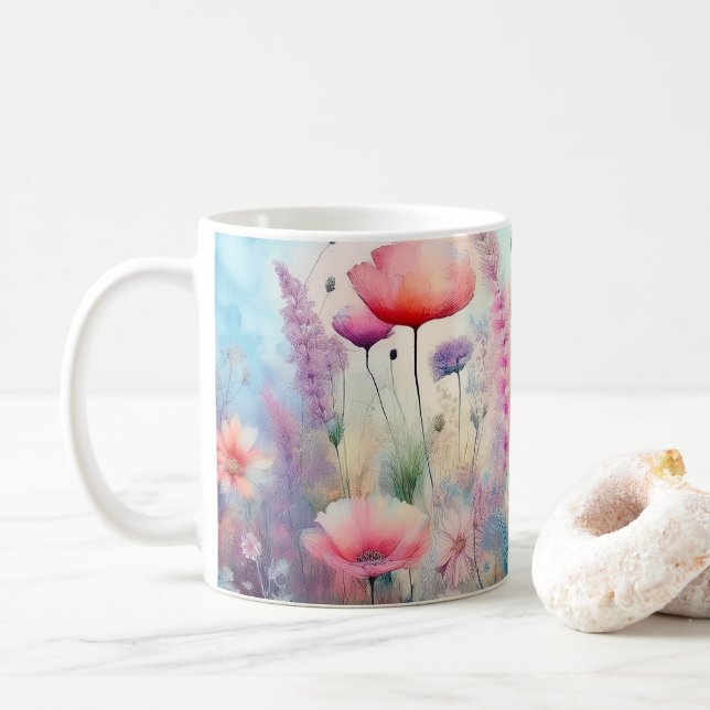  Field of wild flowers  Coffee Mug (With Donut)