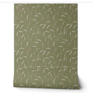 Field of Wild Grass on Sage Green Wallpaper