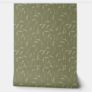 Field of Wild Grass on Sage Green Wallpaper