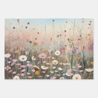 Field of Wildflowers Wrapping Paper Flat Set of 3