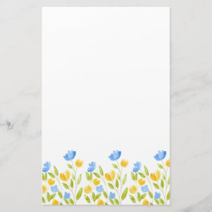 Field of Yellow Blue Flowers Stationery