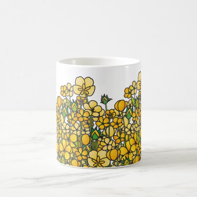 Field of yellow Buttercup flowers Coffee Mug (Center)