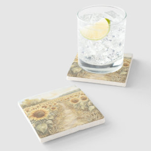 Field of Yellow Sunflowers Stone Coaster