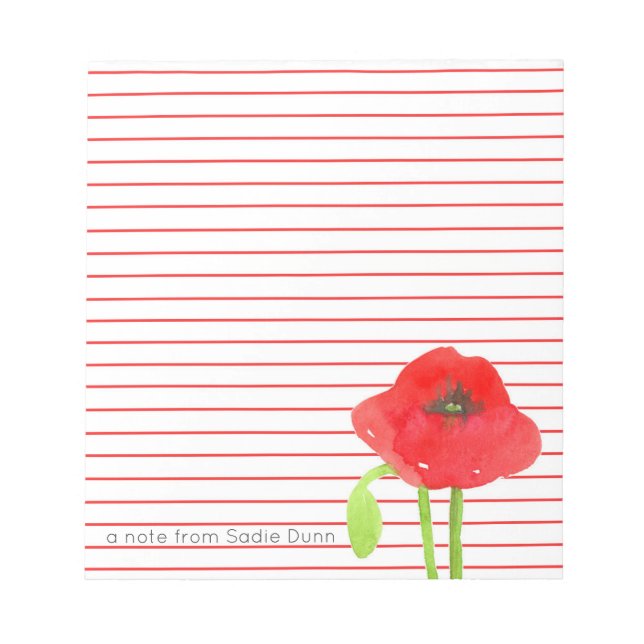 Field Poppy Flower Personalized Red Lined Notepad (Front)