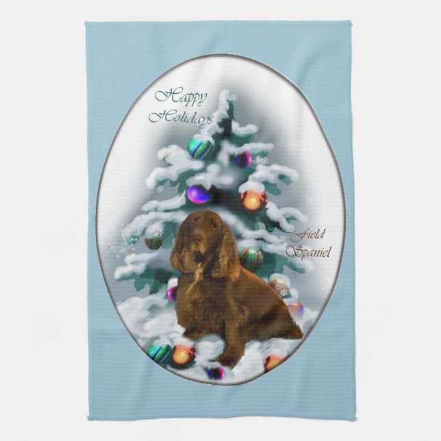 Field Spaniel Christmas Kitchen Towel (Vertical)