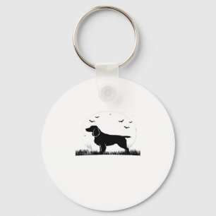 Field Spaniel Dog � Halloween Moon Silhouette Clas Keychain