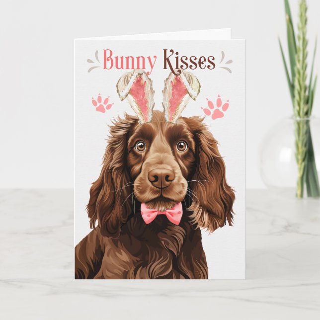Field Spaniel Dog in Bunny Ears for Easter Holiday Card (Front)