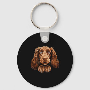 Field Spaniel Dog Mom Dad Peeking Puppy Keychain