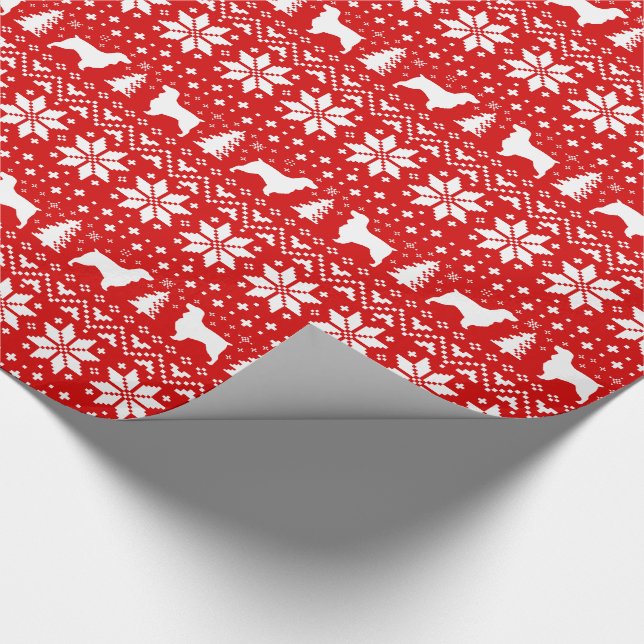 Field Spaniel Dog Silhouettes Christmas Holiday Wrapping Paper (Corner)