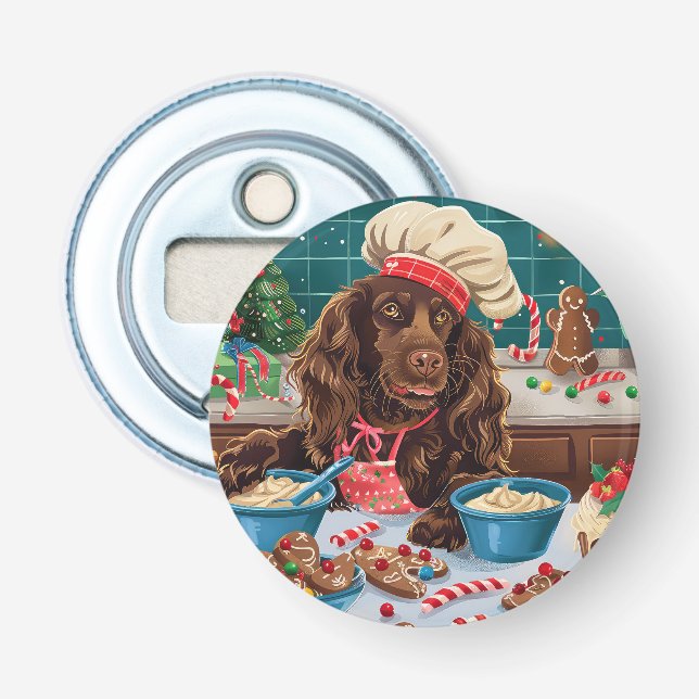 Field Spaniel Holiday Baking: Festive Christmas Bottle Opener (Front)