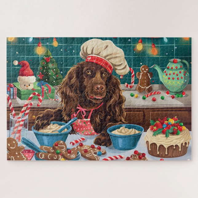 Field Spaniel Holiday Baking: Festive Christmas Jigsaw Puzzle (Horizontal)
