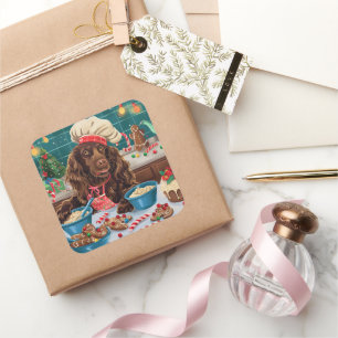 Field Spaniel Holiday Baking: Festive Christmas Square Sticker