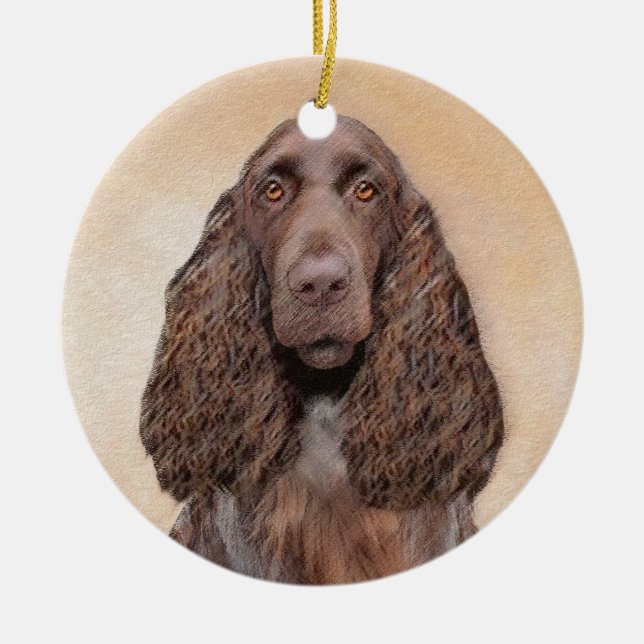 Field Spaniel Painting - Cute Original Dog Art Ceramic Ornament (Front)