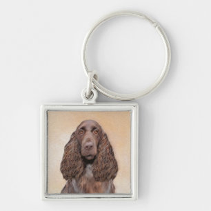 Field Spaniel Painting - Cute Original Dog Art Keychain