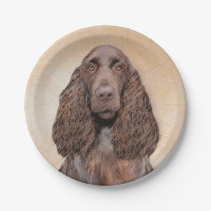 Field Spaniel Painting - Cute Original Dog Art Paper Plate