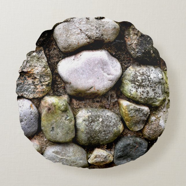 Field Stone, rocks, distressed stone, rustic stone Round Pillow (Front)