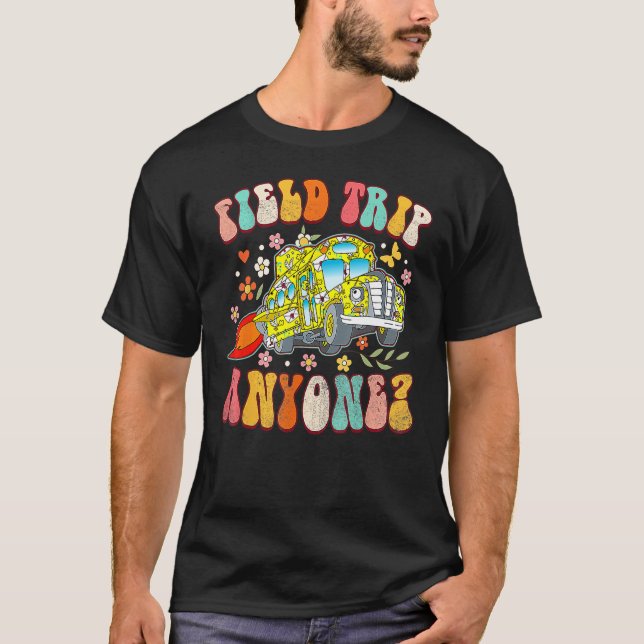 Field Trip Anyone Groovy School Bus Driver Yellow  T-Shirt (Front)