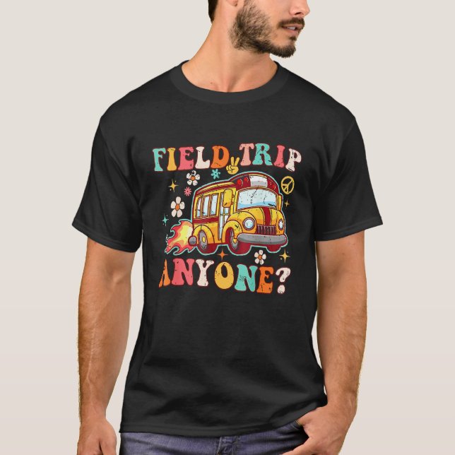 Field Trip Anyone Groovy School Bus Driver Yellow  T-Shirt (Front)