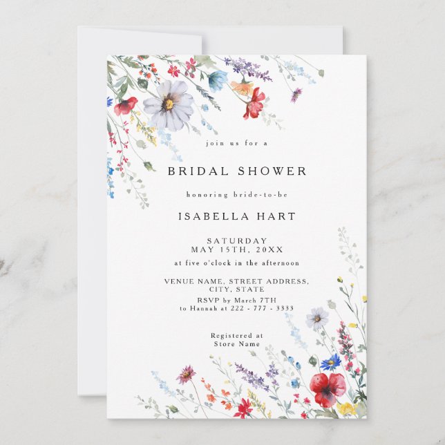 Field Wild Flower Boho Invitation de la douche nup (Devant)