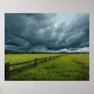 Field with a Wooden Fence Poster